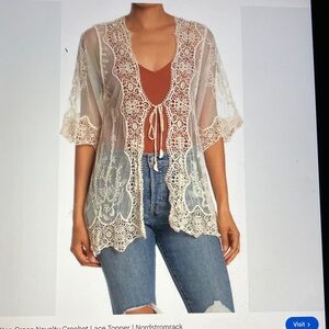 Crochet Lace Kimono Top - Cream